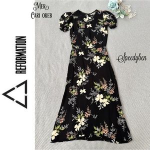 Reformation Lee Black Floral Midi Dress Size 0